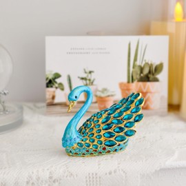 SEVENBEES 3.7-inch Blue Swan Trinket Box, Enamel Hand-painted with Gems, Hinged Jewelry Storage Box - Ring Holder, Travel Organizer, Home Decor, Wedding Favor Gift