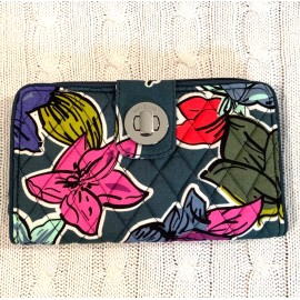 Vera Bradley RFID Turnlock Wallet Falling Flowers Large Green NWT MSRP $54