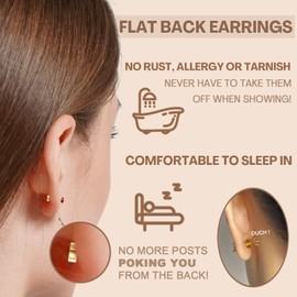 Red Stud Earrings for Women, Red Earrings as Flat Back Stud Earrings for Women, 18k Gold Hypoallergenic Earrings as Prom Jewelry and Birthday Gifts for Her, 2 Pairs