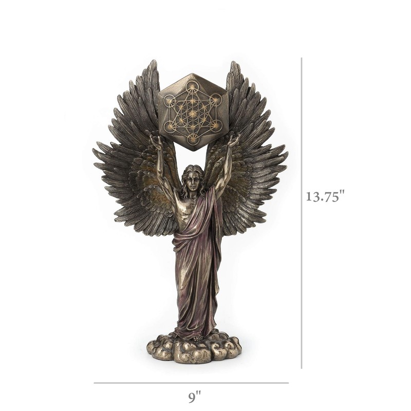 Veronese Design Archangel Metatron Holding Up Sacred Geometry Cube Statue