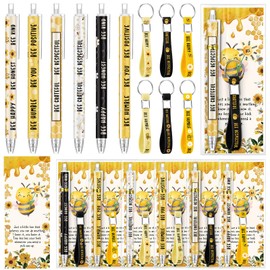 Landical 24 Sets Bee Party Favors Employee Appreciation Gifts Bulk Bee Ballpoint Pens Motivational Keychains Inspirational Bookmarks Bags for Graduation Teacher Coworkers Staff Nurse