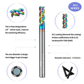 WEXWE Tools DLC Series Carbide Square End Mill, Diamond-Like Coating, End Mill for Aluminum, Copper, Magnesium Alloys, High Silicon Aluminum, Composite Materials, 3 Flute, Inche Size（1/8", 10pcs）