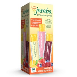 Jamba Smoothie Pops Variety Pack, 16 Count – 100% Fruit Juice Freezer Pops, No Added Sugar, or Colors, 4g Fiber per Serving – Mango-a-go-go, Razzmatazz & Strawberries Wild