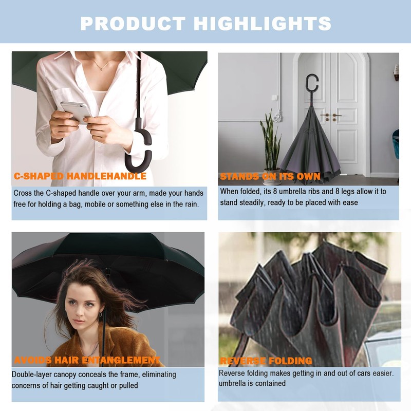 MRTLLOA 40/49/56 Inch Oversize Windproof Inverted Reverse Upside Down Umbrella,