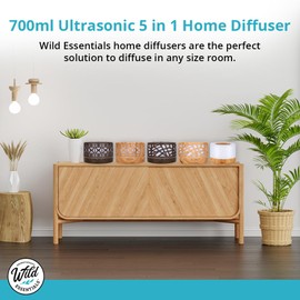 Wild Essentials 700ml Designer Large Room Essential Oil Diffuser, 5 in 1 Ultrasonic Aromatherapy Vaporizer Cool Mist Humidifier, Home, Office Bedroom, Timer, Auto-Off, 7 Color LED Dark Wood Branches