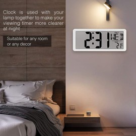 TXL Large Digital Wall Clock - 14.17" Oversized Temp Day Alarm Clock, Count up & Down Timer/12-24 Hr, Battery Operated(Included) for Studio Home Office Hotel Lobby Gym, White