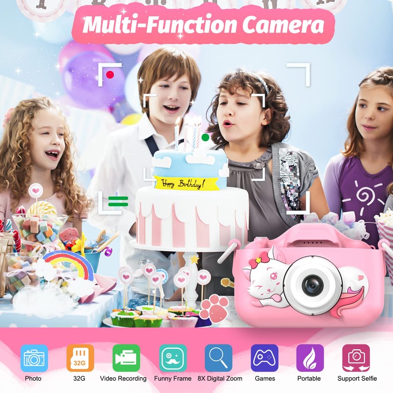 Goopow Kids Digital Camera, Pink Purple, 32GB MicroSD Card Included,