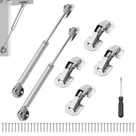 APKOL Pack of 2 Hydraulic Gas Lift with 4 Screw Hinges 90 Degrees, 100 N Gas Spring Gas Lift Flap Fitting Gas Pressure Damper with Phillips Screwdriver for Kitchen Cabinet Flaps