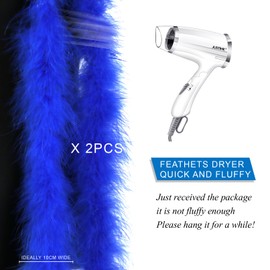 2 Pcs 2 Yards 20G Royal Blue Fluffy Marabou Feather Boa for Women Boa DIY Craft Sewing Trim Home Wedding Party Christmas