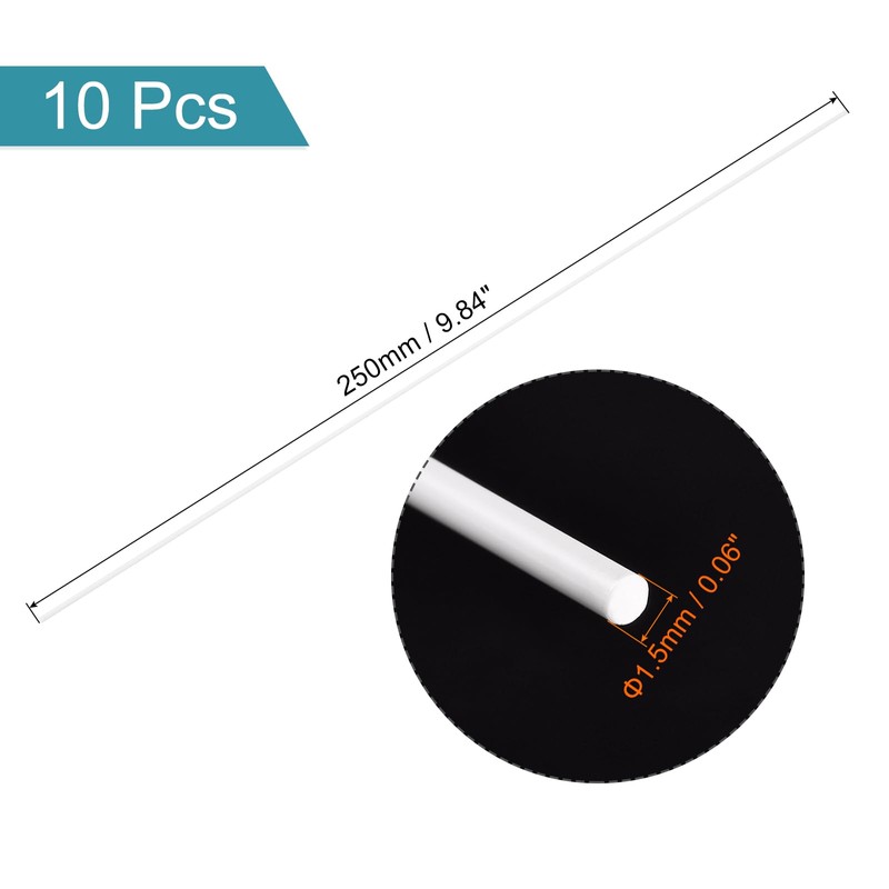 sourcing map ABS Plastic Rod Round Solid White Bar 1.5mmx250mm