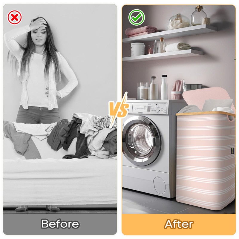 BALEINE Laundry Hamper with Lid, Tall Laundry Baskets with Bamboo
