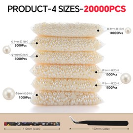 Duflash 20000 PCS Beige Flatback Pearls for Crafts,Multi Size 3 mm 4 mm 5 mm 6 mm Ivory Flatback Pearls Beads Larger Quantity Wholesale Round Pearls for Face Makeup,Crafts DIY,Nail Art