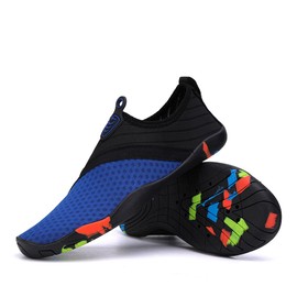 Vsufim Quick-Dry Water Sports Barefoot Shoes Aqua Socks for Swim Beach Pool Surf Yoga for Women Men, Black/Blue, 10 Women/9 Men