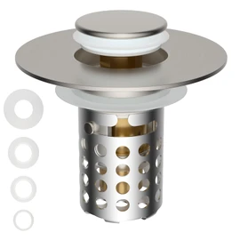 Universal Bathroom Sink Drain Strainer Hair Catcher Upgraded with Removable Stainless Steel Filter Basket, 3 in 1 Pop Up Sink Stopper for 1.1''~2.36'' Sink Basin Hole, Brushed Nickel