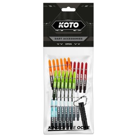 KOTO darts Shafts Collection Medium, 30 Shafts & Practical Shaft Remover, Nylon Shafts, 6 Orange/Black, 6 Green/Black, 6 Blue/Black, 6 Black/Transparent, 6 Red/Black