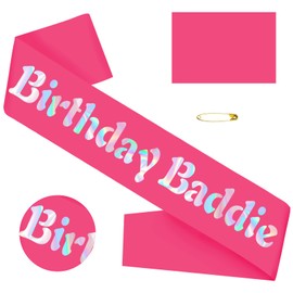 Birthday Baddie Sash for Women, Hot Pink Birthday Sash with Iridescent Foil for Women Birthday Party Decorations and Supplies, Birthday Girl Sash, Birthday Queen Sash, It's My Birthday Sash