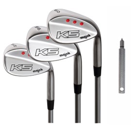 Majek Golf Senior Ladies Complete Wedge Set: 52° Gap Wedge (GW), 56° Sand Wedge (SW), 60° Lob Wedge (LW) Right Handed Ladies Flex Steel Shaft. + Free Wedge Groove Sharpener (Silver)