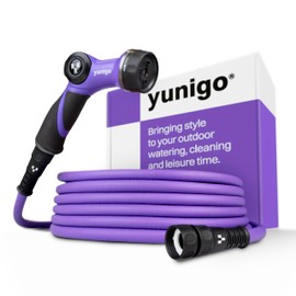 YUNIGO RELAX 100ft Expandable Purple Garden Hose – Lightweight No-Kink Design with Durable Aluminum Fittings, Spray Nozzle & Hose Mender for Home & Garden Watering