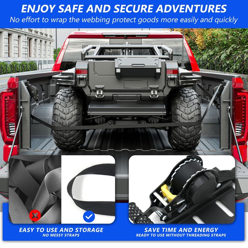 SZYANG 2PCS Retractable Tie Down Straps Compatible with 2019-2025 Chevy