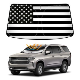 D-Lumina Winshield Sun Shade with USA Flag for Chevy Tahoe 2021 2022 2023 2024 2025, Foldable Front Sun Shield Protector Blocks UV Rays, Window Sunshade Sun Visor Interior Accessories