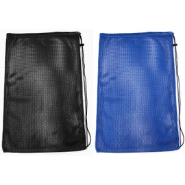 2 Packs Mesh Gear Bag for Snorkel Equipment, Oversized 18" x 27" Mesh Dive Bag Scuba Diving Bag Snorkel Bag Backpack for Snorkeling Gear, Fins, Swimming Gear, Beach and Sports Equipment (Black & Blue)