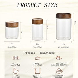 MILLAY 1100 ml/37 oz Glass Jar with Airtight Wooden Lid, Clear Storage Canister, Large Decorative Container Holder for Coffee, Flour, Sugar, Overnight Oats, Cookie,Spice, Candy, Salt, Pepper