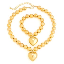Chunky Puffy Big Heart Pendant Necklace Adjustable Velvet Chain Heart Collar Necklaces for Women 18K Gold Plated Chain Choker Necklace Y2K Jewelry, X-Large, Gold, No Gemstone