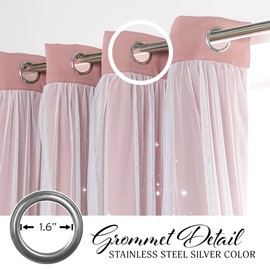 Best Home Fashion Set of 2 Tulle Overlay Blackout Laser Cut Starry Sky Curtain Pair, Silver Grommet Window Panels for Bedroom, Kids Room, Nursery, Thermal Insulated- 52" W x 84" L, Mauve