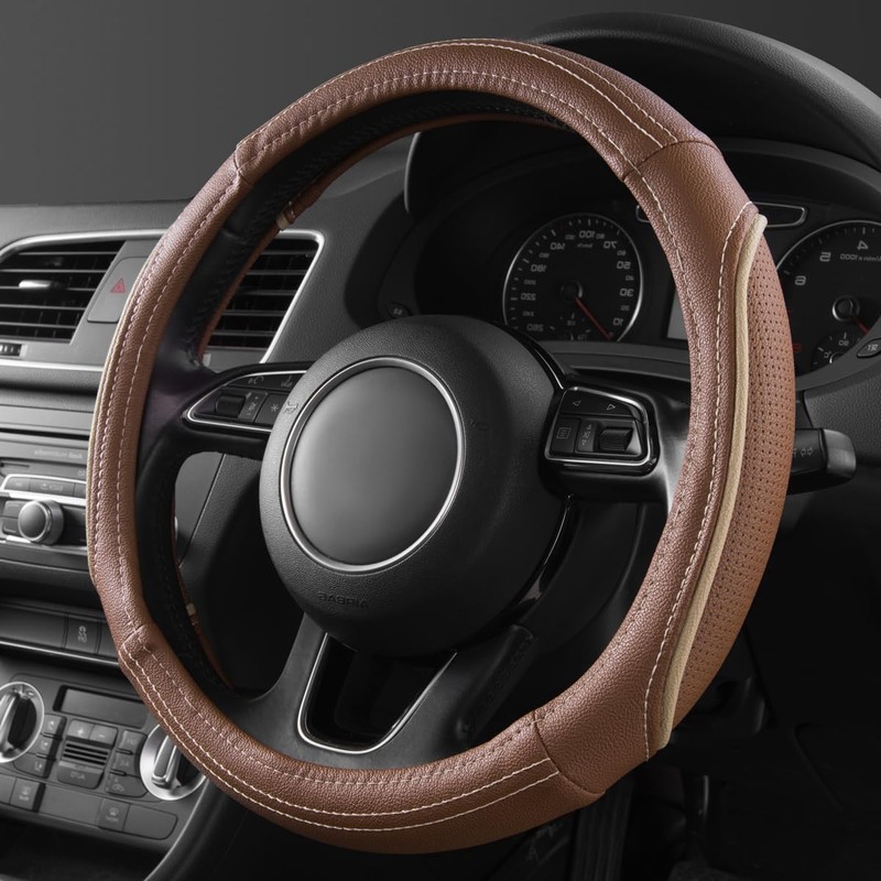 CAR PASS Line Rider Delux Leather Steering Wheel Cover, Universal