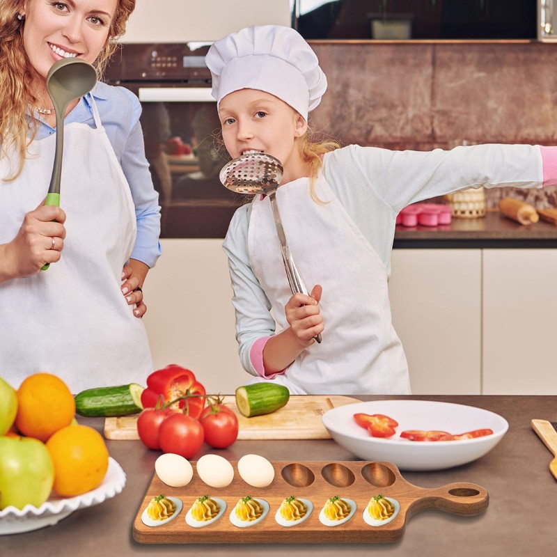 Gosodeny Acacia Wood Deviled Egg Platter with Handles 12 Holes