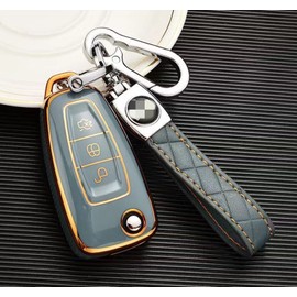 TPU Key Shell For 360° Protective of Car Smart Key,Car Key Cover Compatible With Ford Fiesta//Mondeo/Galaxy/Fusion/Focus /Kuga (Type-C Dark Grey)