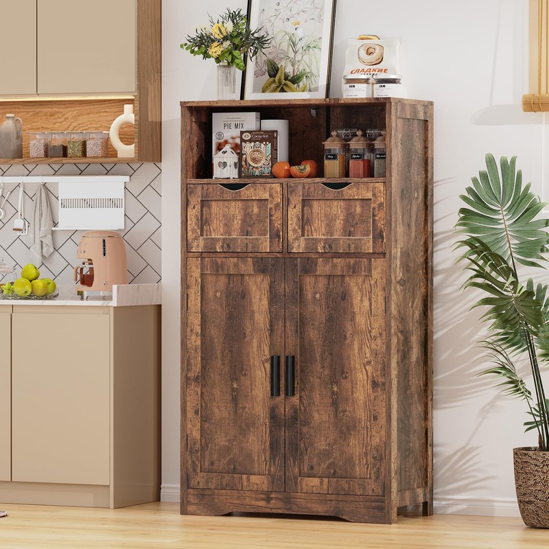 Iwell Storage Cabinet with 2 Drawers & Adjustable Shelves, Cupboard,