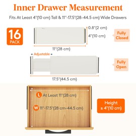 Lifewit 16 Pack Drawer Dividers 4" High, 11-17" Adjustable Drawer Organizers for Clothes, Expandable Dresser Separators in Bedroom/Bathroom/Kitchen/Fridge/Office Organization and Storage, Beige
