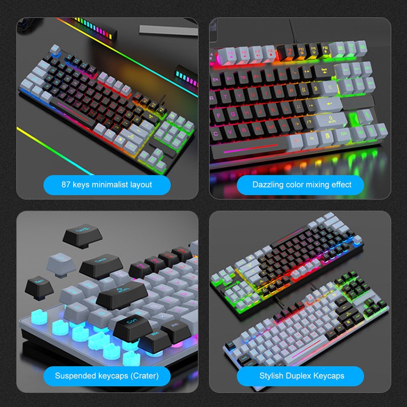 Mechanical Gaming Keyboard Multifunction 87 Keys Colorful Backlight USB Wired