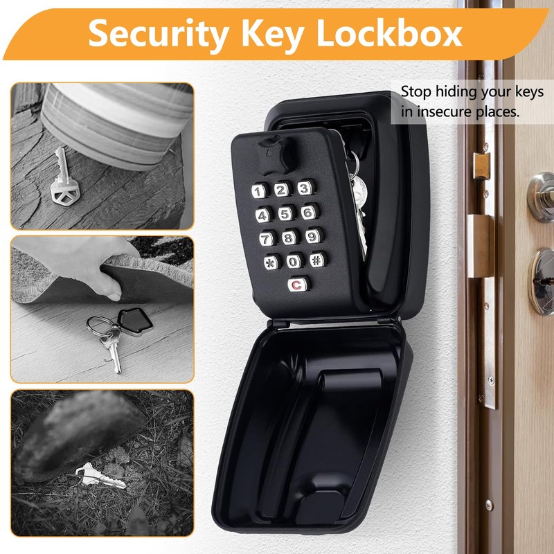 ROEOWENE Key Safe with Number Code Exterior Black Large Key