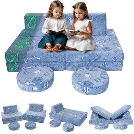 MeMoreCool Modular Glow Sofa for Kids, Space-Themed 8-Piece Convertible Foam Couch Play Set with Celestial Patterns for Toddlers and Playroom