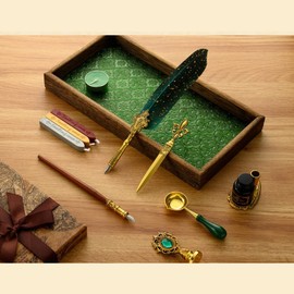 JasCherry Nib with Ink Set - Vintage Calligraphy Pen with Wax Seal Stamp, Feather Quill Set with 1 Ink & 5 Replacement Nibs in Gift Box for Birthday, Christmas, Valentine's Day