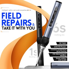 FNIRSI - Kit de soldador, DC/PD (96 W/65 W) Mini soldador digital, calentamiento rápido de 180-100 °F, 6 puntas de soldadura, visualización OLED digital, apagado automático (con adaptador de