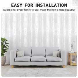 Qianglive Thick Silver and White Wood Contact Paper Peel and Stick Wallpaper, Wood Grain Wallpaper for Countertops Cabinets, Waterproof Self Adhesive Removable Textured Vinyl Roll 23.6"x236"