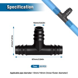 VooGenzek 20 PCS 16mm Garden Barbed Connector, Plastic Drip Irrigation Hose Connector, Barb Drip Pipe Connector, Drip Irrigation Joint Connectors, for Garden Irrigation Systems, Tees