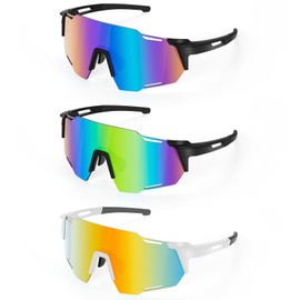 Hyunlai Polarised Sunglasses, Pack of 3 Sports Cycling Glasses, Quick Glasses with UV Protection, Quick Sunglasses for Men and Women, Cycling Glasses for Outdoor Activities, Fishing, Driving, Travel