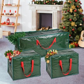 Vinsani® Extra Large Christmas Tree Storage Bag 3pc Set Garland Storage Bags Dual Zippered Storage Containers Waterproof Durable Zip Bag Reinforced Carry Handles for Xmas Decorations