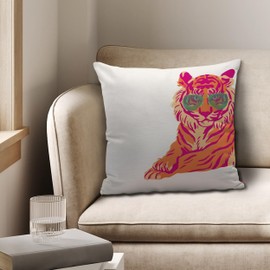 Nvotell Pink Orange Pillow Covers - Preppy Tiger Pillow Cases, Pink and Orange Tiger Throw Pillow Covers 18x18, Pink and Orange Room Decor