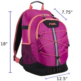 FUEL Hiking Backpack for Women Men Terra Sport, Travel, College, Gym, Work with Laptop Sleeve, Bungee, 18 Inches, Magenta Orchid