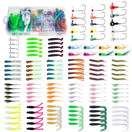 Goture 128Pcs Fishing Crappie Lures Jig Heads Kit, Tube Baits Tube Jigs, Pre-Rigged Tubes Lure Soft Plastic Fishing Lure for Crappie Panfish Shad Baits Lures Freshwater Saltwater