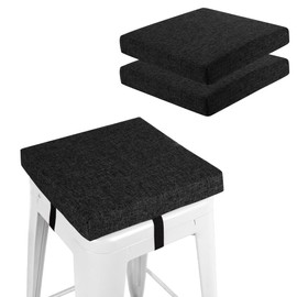 FlyGulls Square Bar Stool Cushions Non-Slip Chair Pads with Ties 2“ Thick Chair Cushions Set of 2 with Machine Washable Cover (35.5x35.5cm/14x14inch, Black)