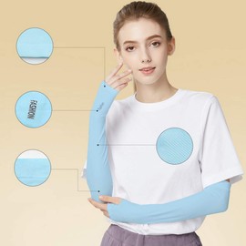 JK Home UV Protection Cooling Ice silk Arm Sleeves - UPF 50 Sun Sleeves for Men & Women for Running, Cycling, Fishing, Golf, Volleyball, Basketball, Baseball & Football White-Fingerless