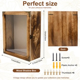 SAMGUYUE 11 x13 Shadow Box Frame, Sturdy Rustic Memory Display Case with Linen Back and Acrylic Door, Picture Frame Wedding Bouquet Memorabilia Medals Photos
