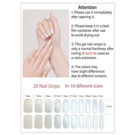 Semi Cured Gel Nail Strips, Glazed Donut, White 20pcs Adhesive UV Sticker, Wraps for Home Manicure DIY