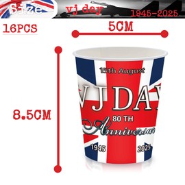 yayafunfun 16Pcs VJ Day 80th Anniversary Paper Cups, Thick, 15th August VJ Day Cups 80 Years Victory in Japan WW2 1945-2025 Cup for Celebrate 2025 VJ-Day 80th Anniversary Party Table Decorations